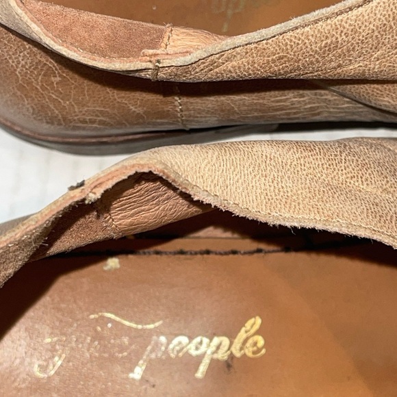 Free People Women's Shoes Size 7.5 Brown Leather Flats Slip On Peep Toe - Picture 8 of 9